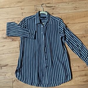 Charcoal White striped blouse 30” long in back